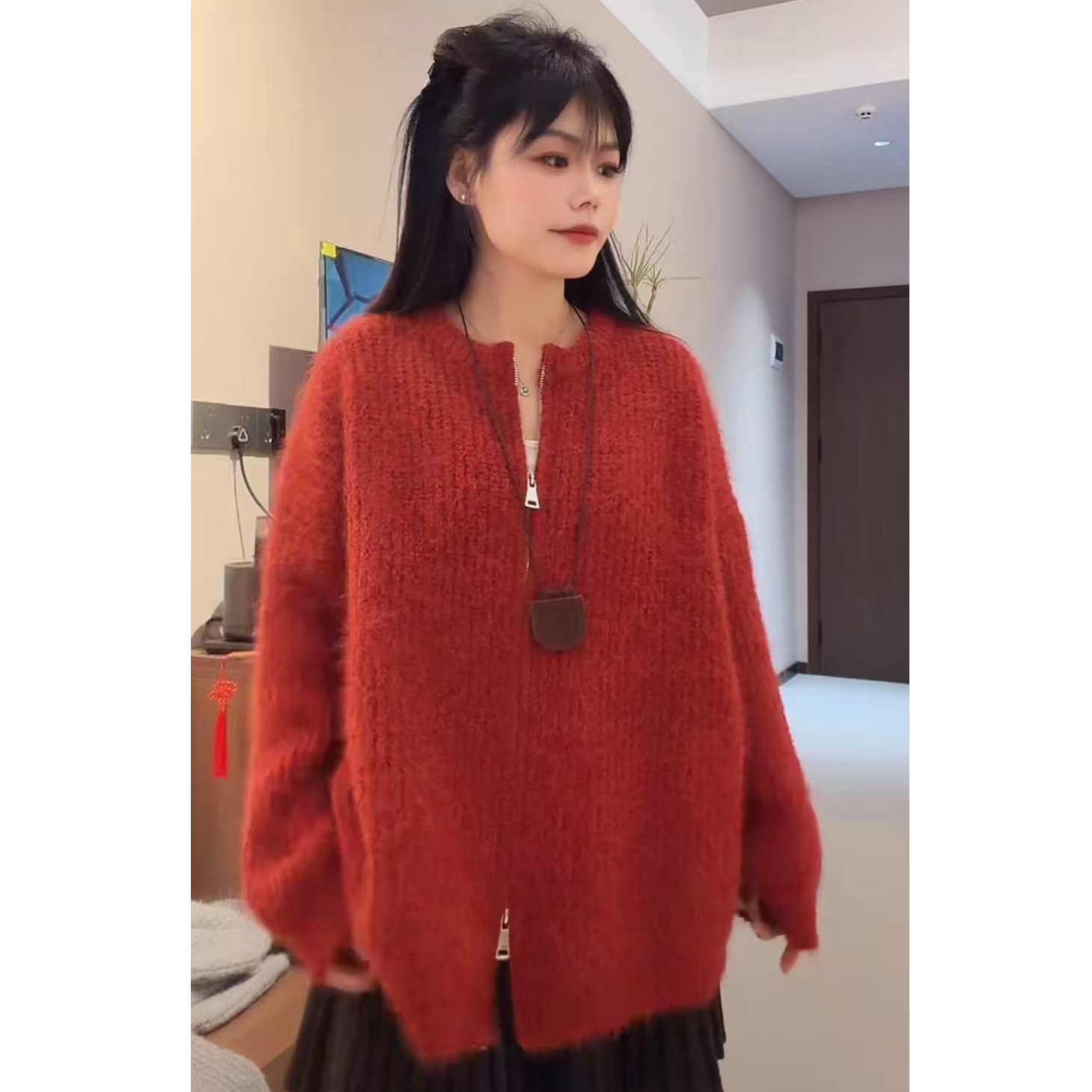 松弛感衣外套秋冬装粗针拉链加厚针织开衫慵懒风