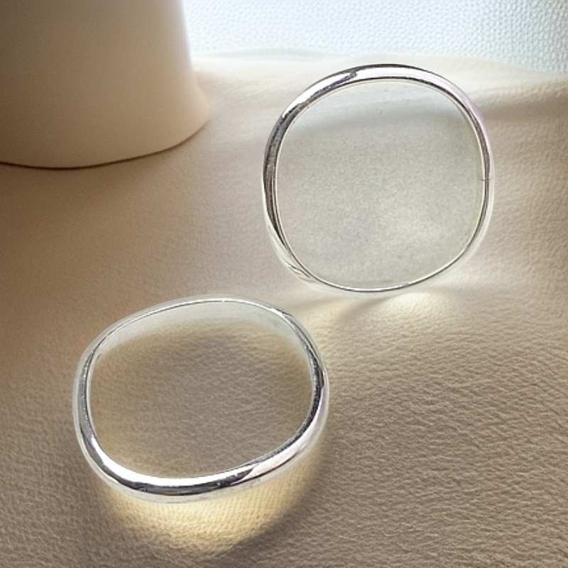 足银戒指 小方戒素圈光面闭口戒指 足银999.9轻奢简约时尚小众