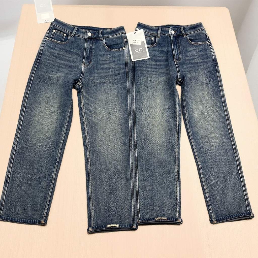 深圳南油欧货加绒加厚弹力九分直筒裤修身烟管裤牛仔裤子女2008