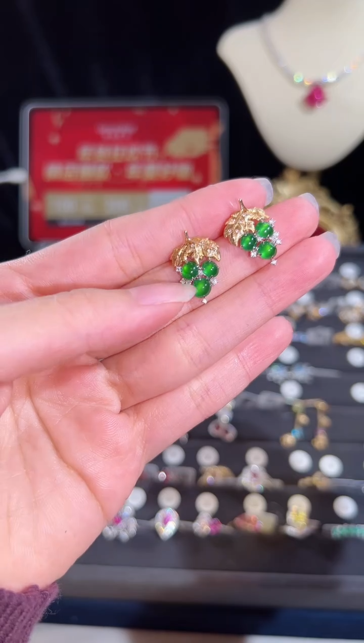【闪购商品】翡翠耳饰18K金镶嵌BE11554#-Y#185