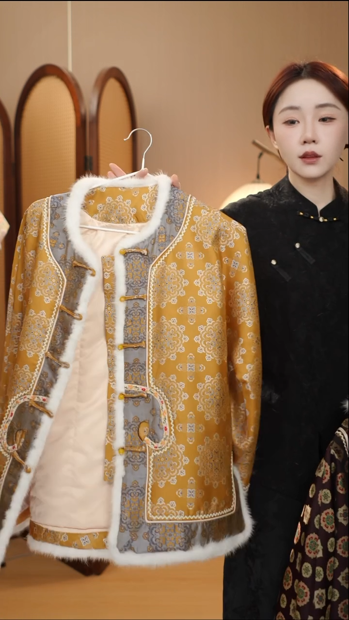 黄宝相夹棉外套 高定  
