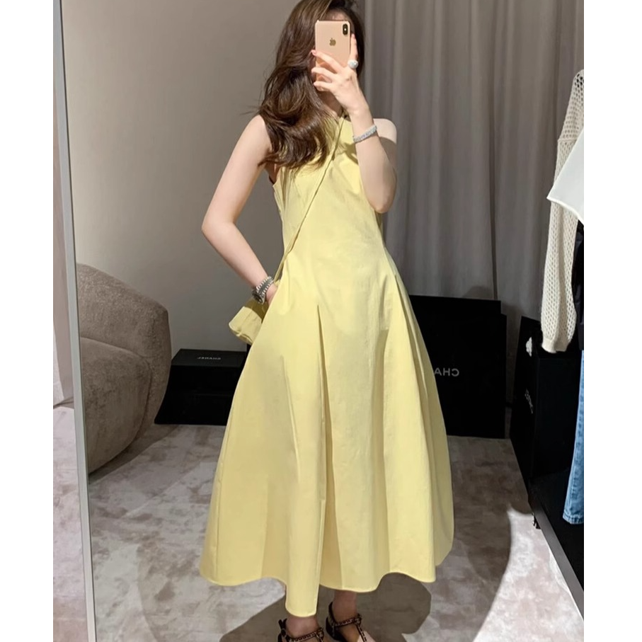 多巴胺黄色无袖背心吊带连衣裙夏季2025新款流行爆款穿搭长裙2766