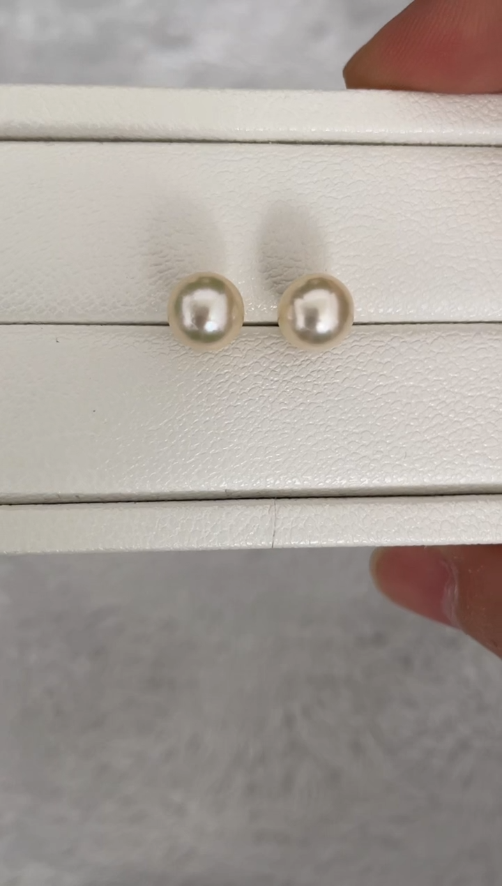 银S925镶嵌耳钉海水珍珠AK羽皇金素钉8-8.5mm