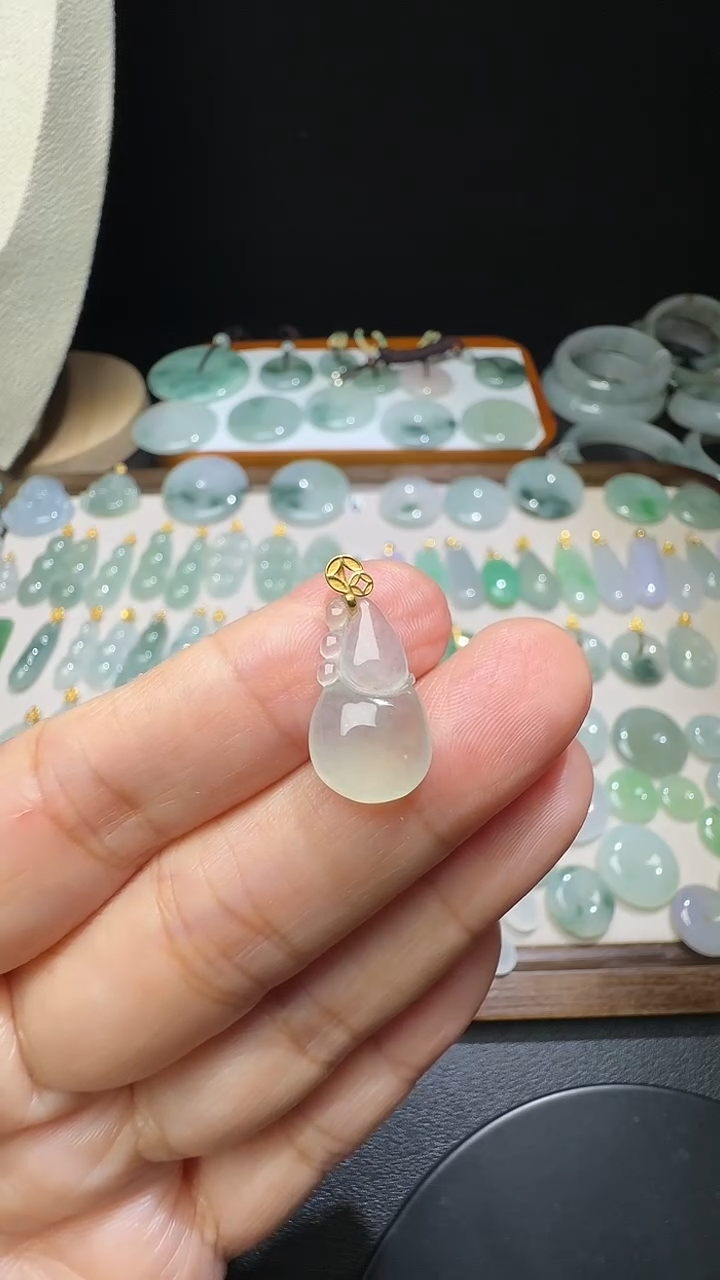 吊坠(不含链)18K金镶嵌翡翠冰种葫芦