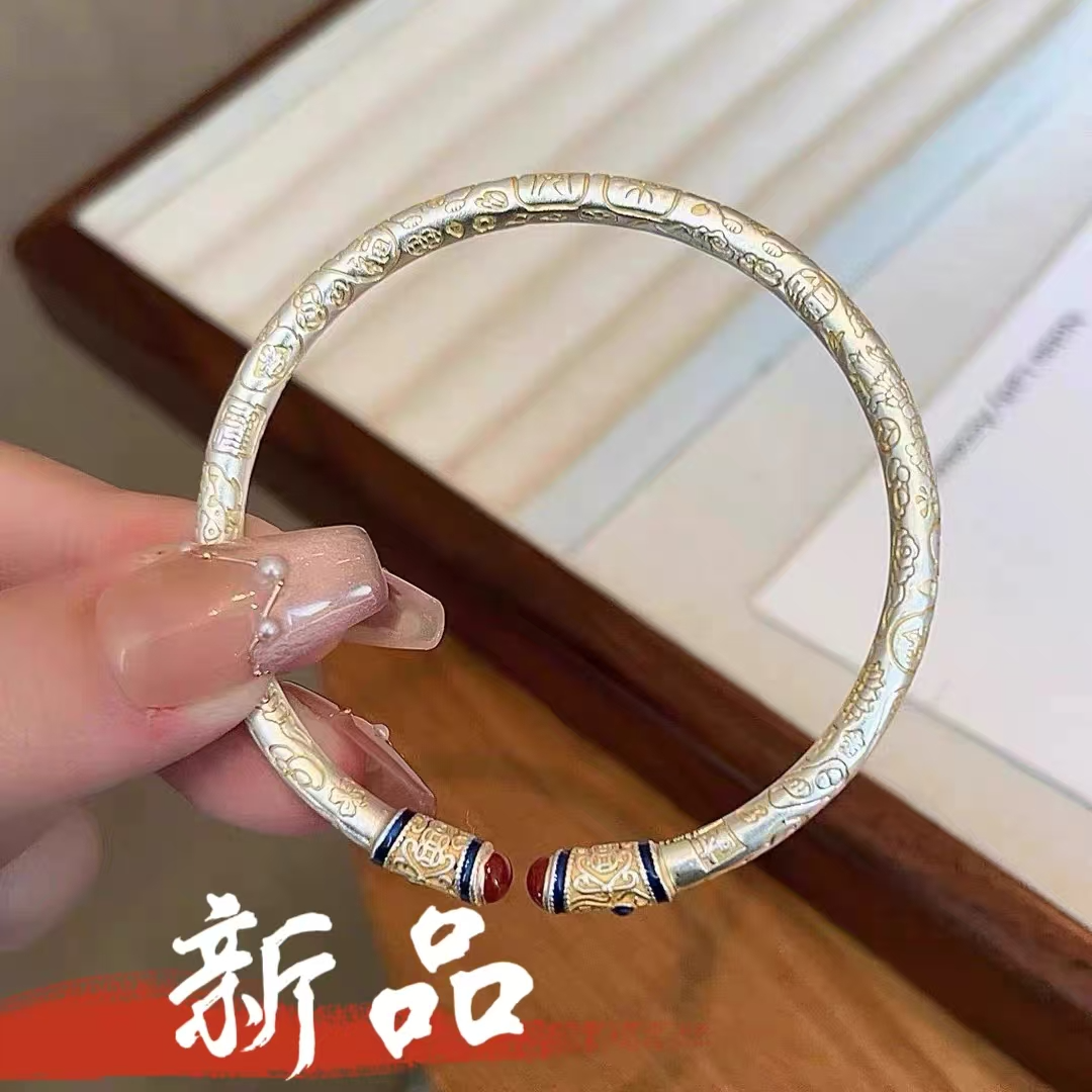 足银手镯 4号-【官方正品】描金吉言招财猫【开口】足银999.9足银手镯