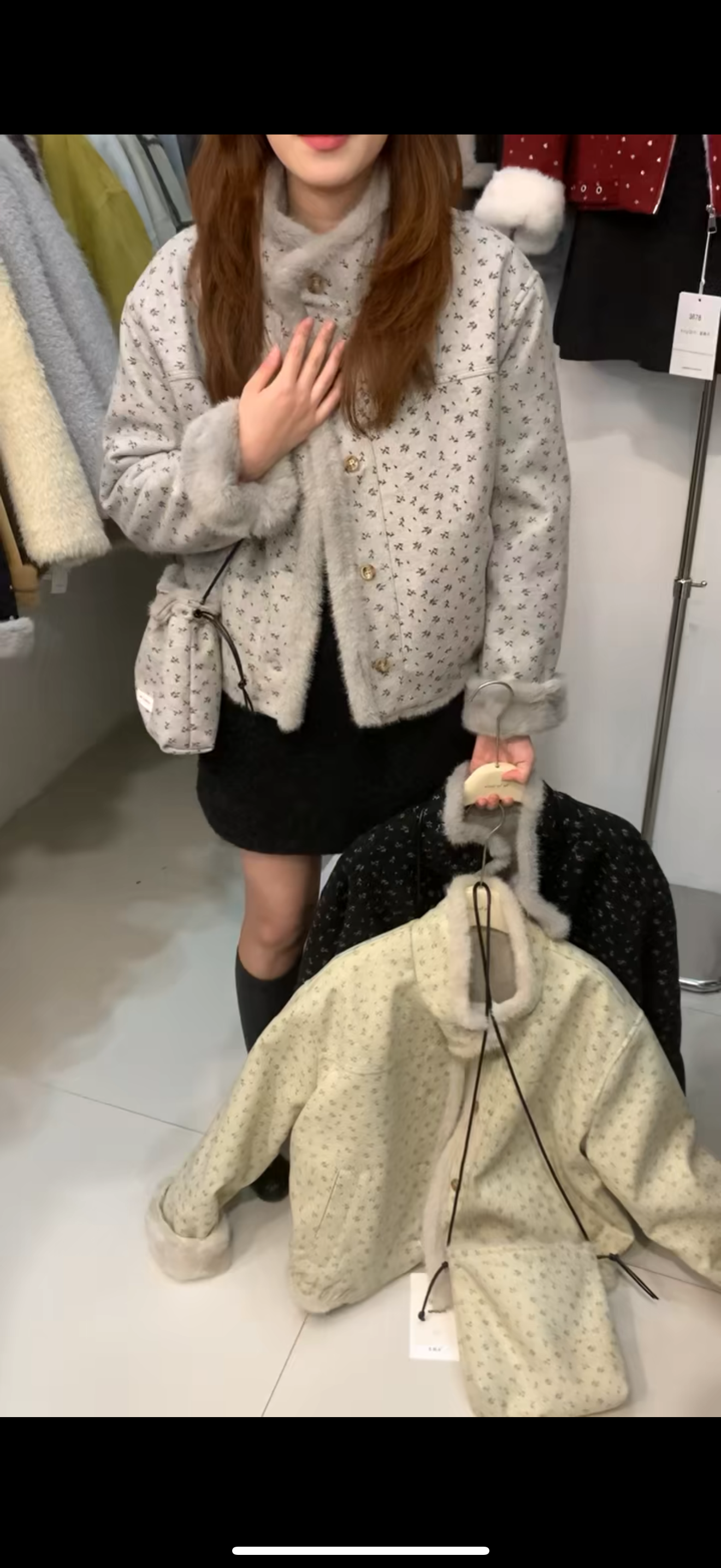 A806款复古立领单排扣加绒棉服外套+包包两件套印花碎花外套Y