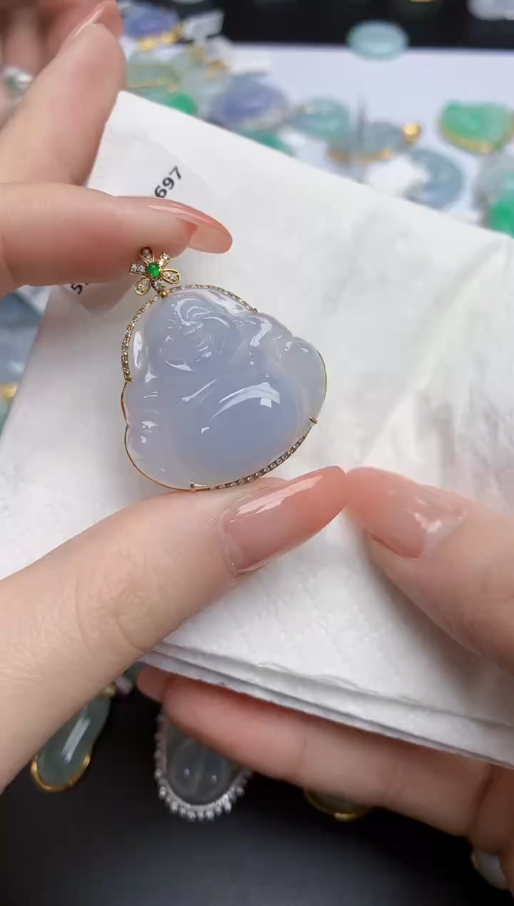 【闪购商品】翡翠颈饰18K金镶嵌天然缅甸翡翠A货