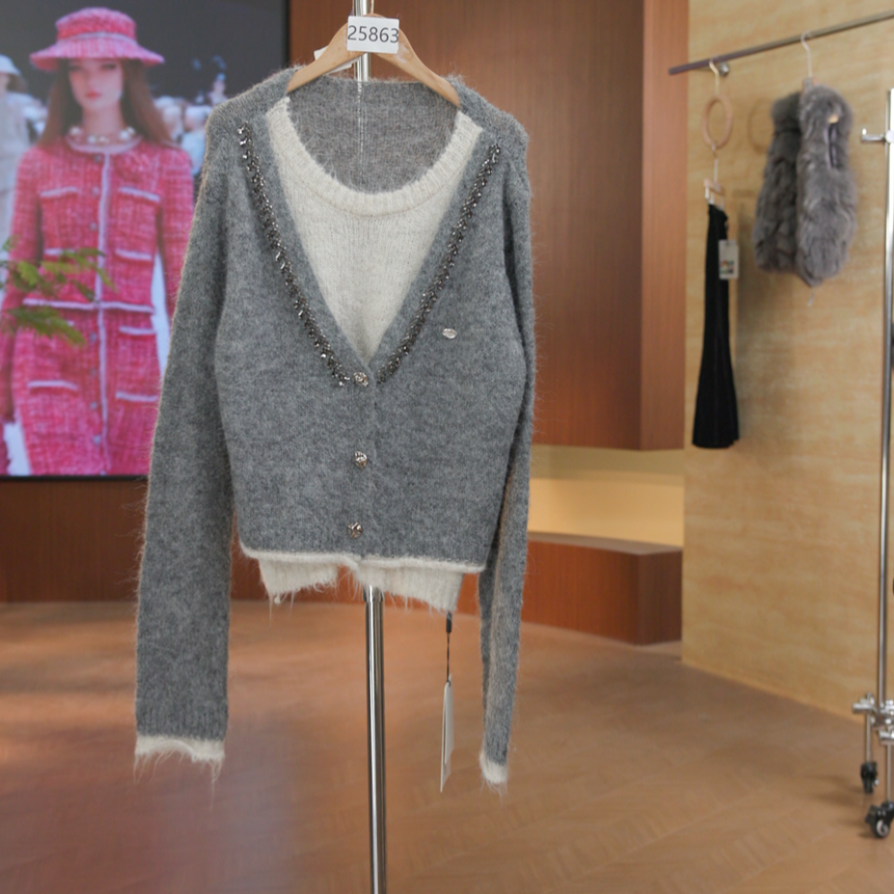 801-25863 灰 气质长袖针织衫时尚显瘦休闲百搭