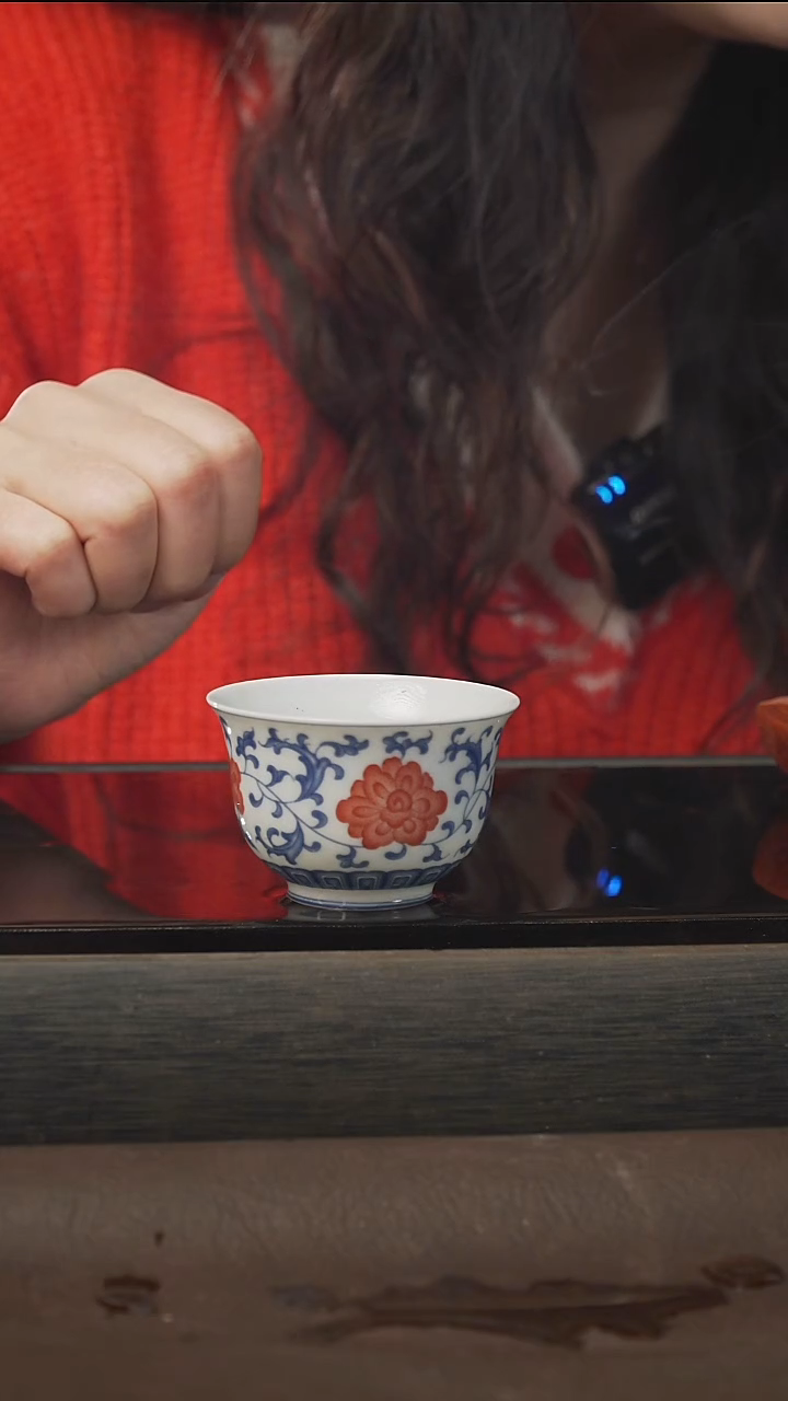 茶壶紫砂釉里红主人杯，70cc