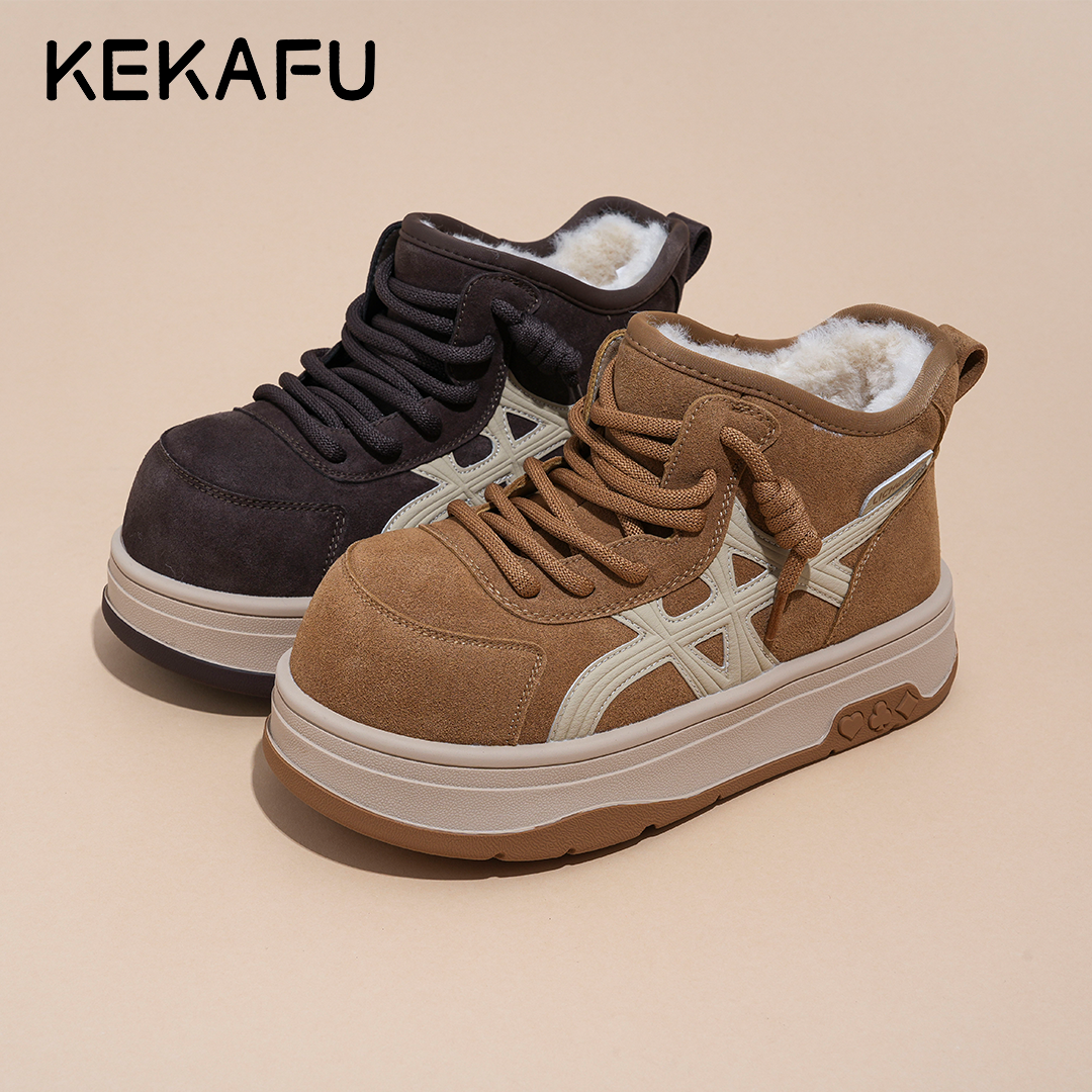 KEKAFU/珂卡芙2025年新款增高显脚小【厚底增高6CM】时尚平底雪地靴