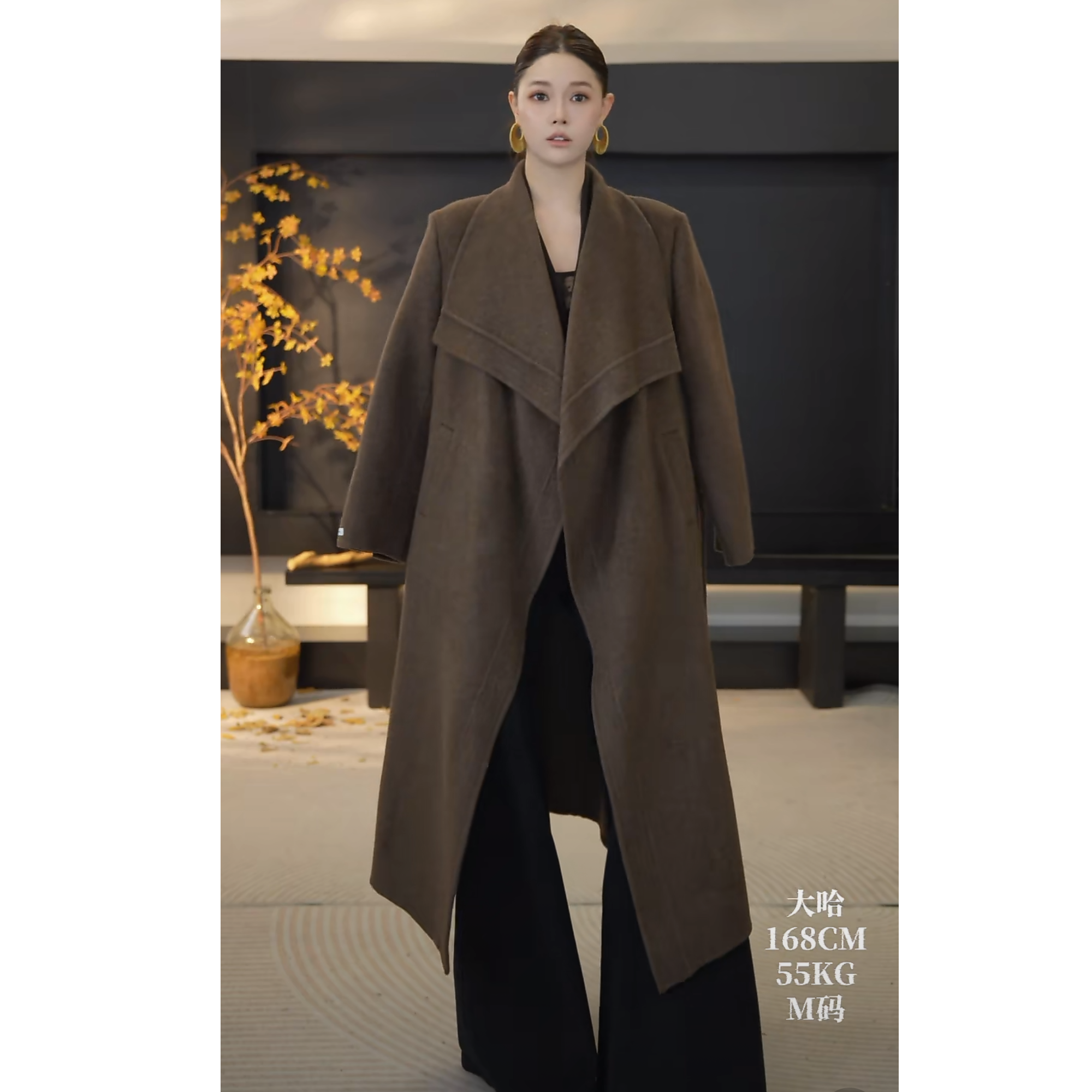 【波尔多德】25年秋冬新款正肩腰带款休闲高个子长款双面羊毛外套女