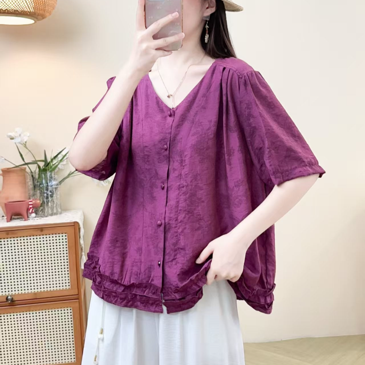 10968新款夏季优雅减龄宽松复古文艺衬衫