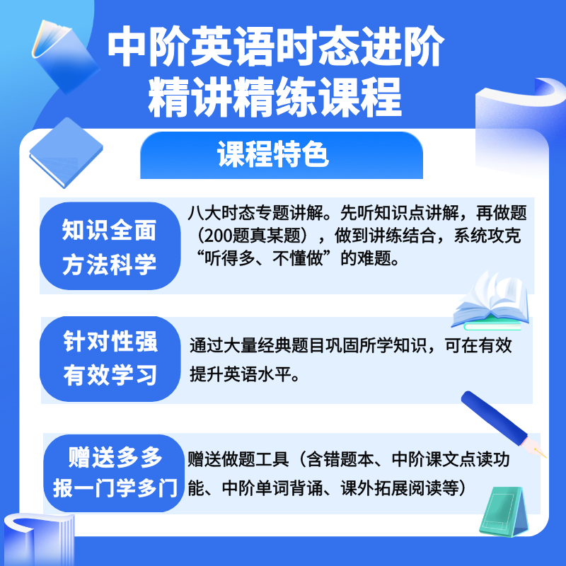中阶英语时态精讲精练课程英语提升+英语精选课程年卡
