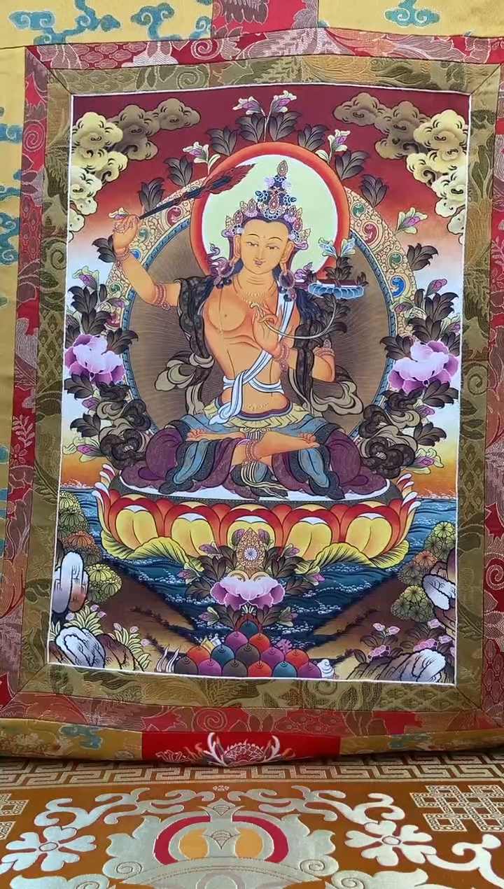 【闪购商品】卷轴画矿物质喷绘  文殊菩萨1.3m金色龙布