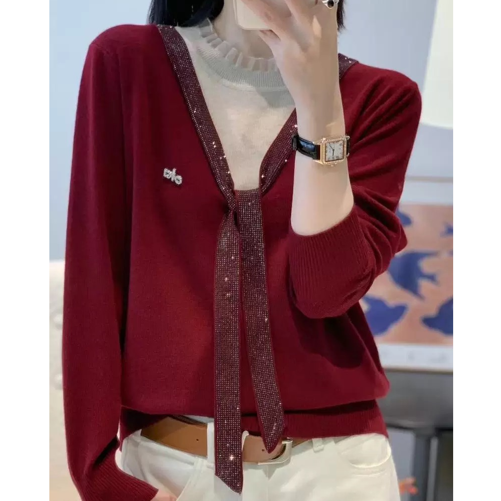 新款时尚宽松套头衫红色洋气气质