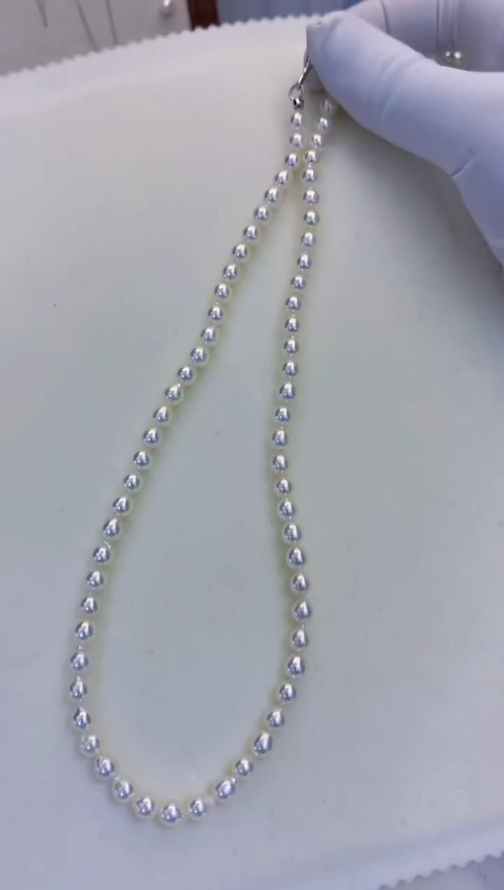 银S925镶嵌海水珍珠饰品5-6水滴满珠链