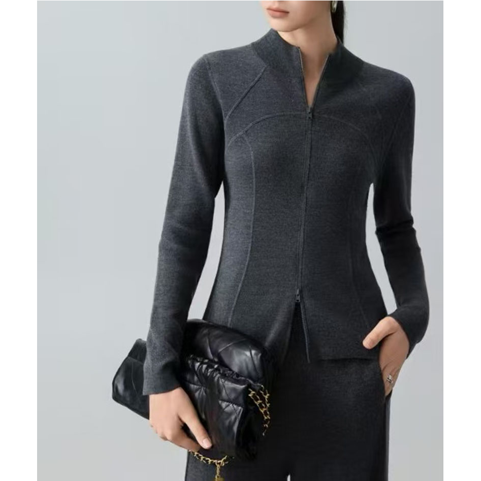 【可机洗100精纺羊毛】修身显瘦双头YKK拉链立领运动羊毛衫055