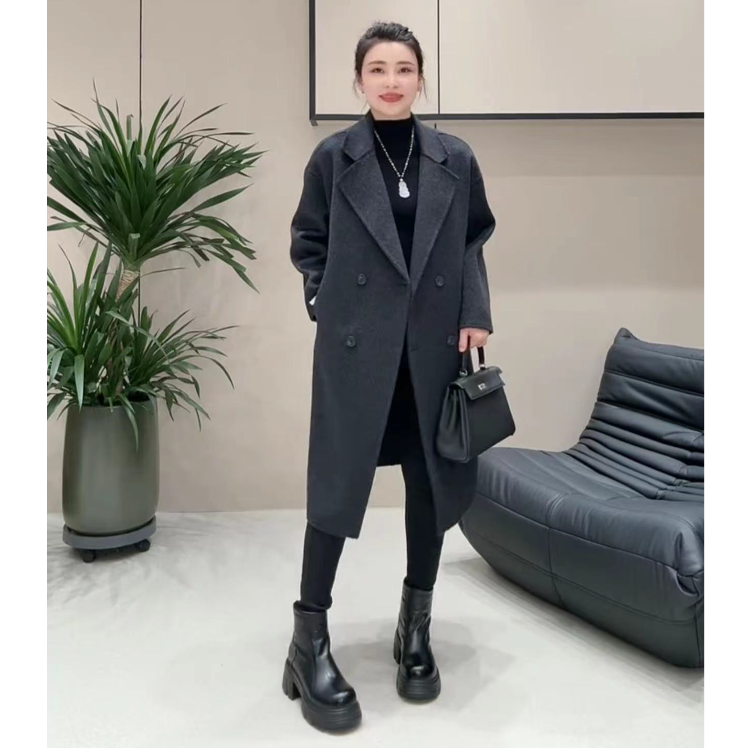 【秋冬新款】中长款双面毛呢外套大衣33221