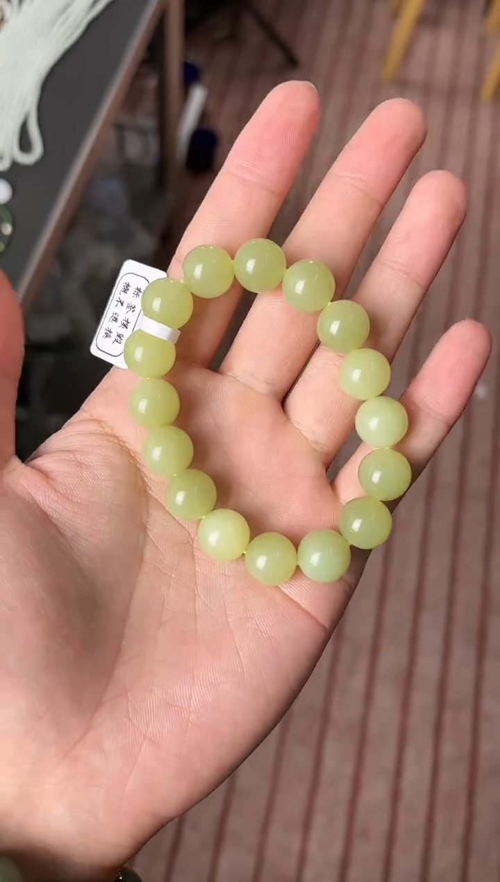 【闪购商品】和田玉手串未镶嵌若羌青黄口手串卡12mm微色差