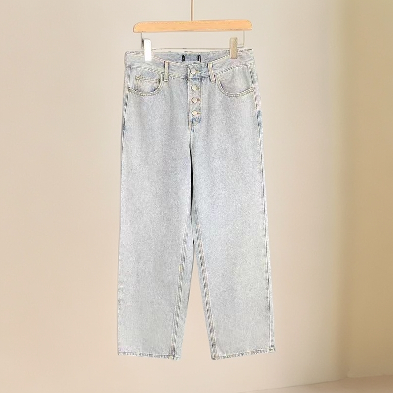 直筒时尚休闲百搭修身女牛仔裤显瘦夏季春季阔腿宽松破洞设计师