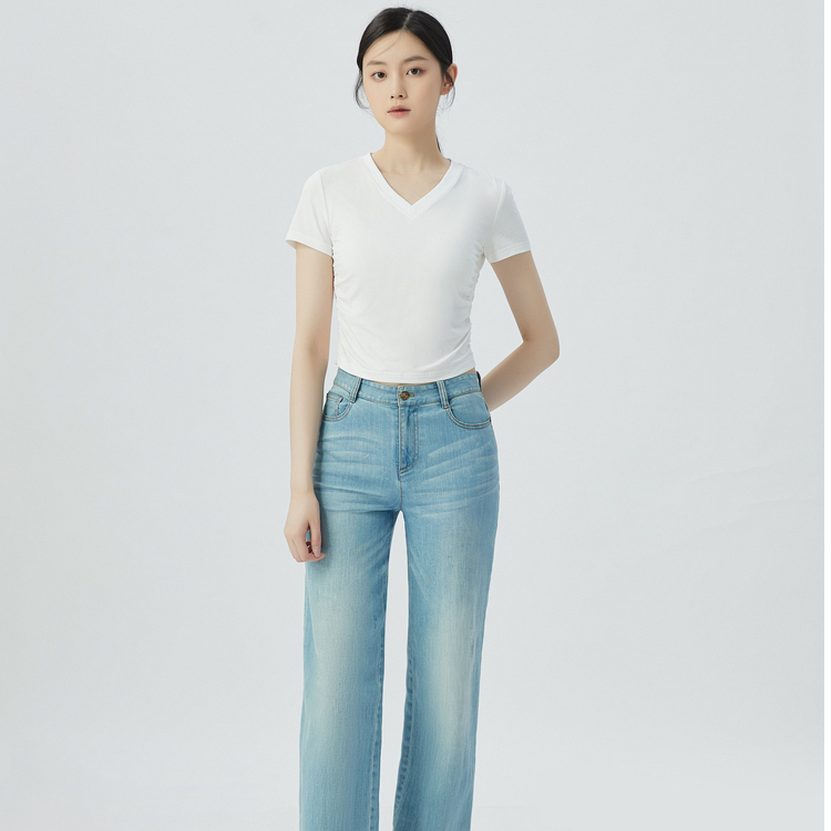 GIRDEAR/哥弟春季新款爆款百搭洋气显瘦设计感收褶短袖1300888