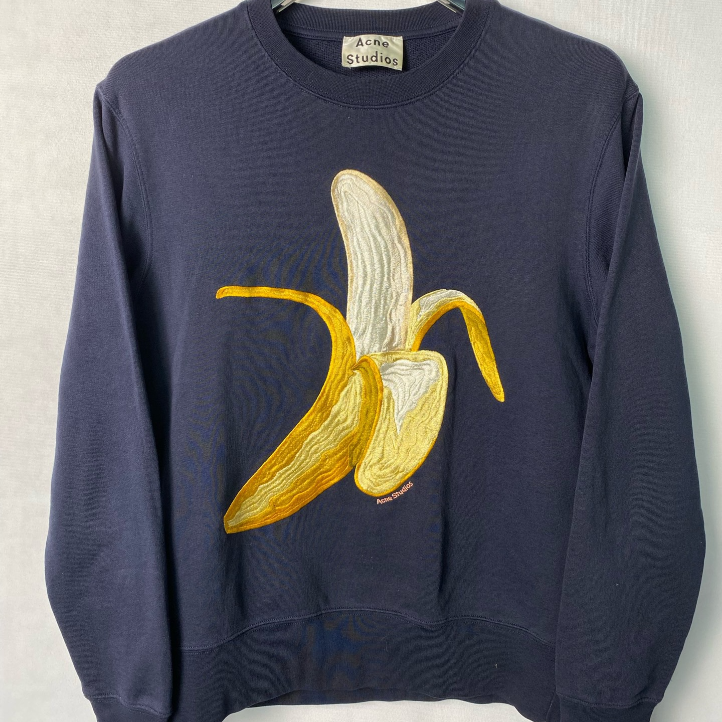 95新 Acne studio 明亮香蕉刺绣 圆领 卫衣 藏蓝色/XS码/Y01013
