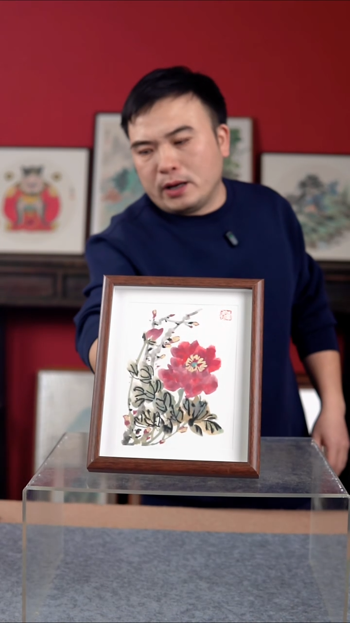 国画纯手写纯手绘-带框尺寸23*28摆台