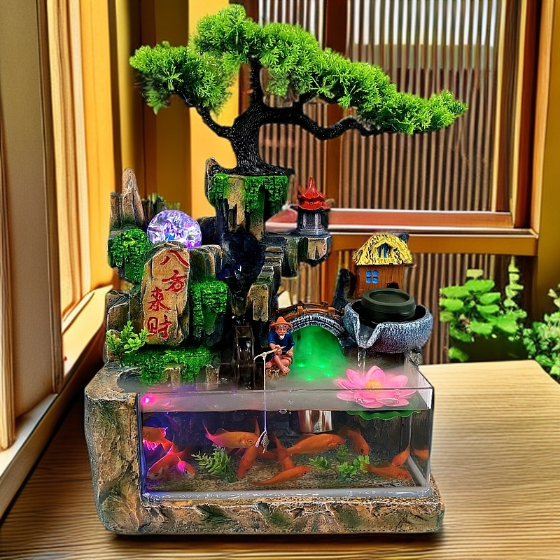 流水假山喷泉招财鱼缸家用客厅循环水风水轮装饰开业送礼高档摆件
