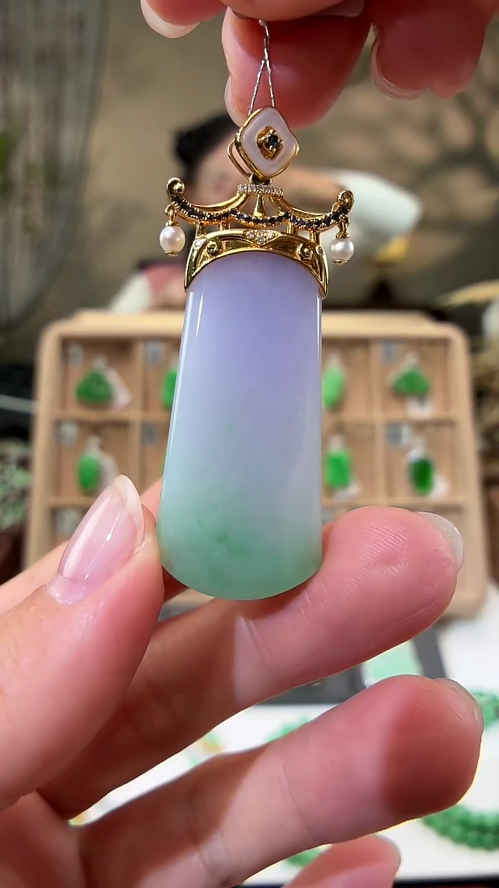 吊坠(不含链)18K金镶嵌翡翠无事牌