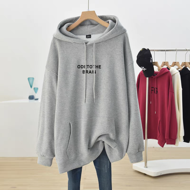 秋冬简约字母连帽卫衣春秋宽松长袖连帽时尚简约宽松百搭卫衣