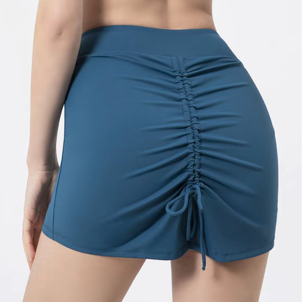 DQ840～新款瑜伽运动裙包臀中线抽绳防走光假两件健身短裙