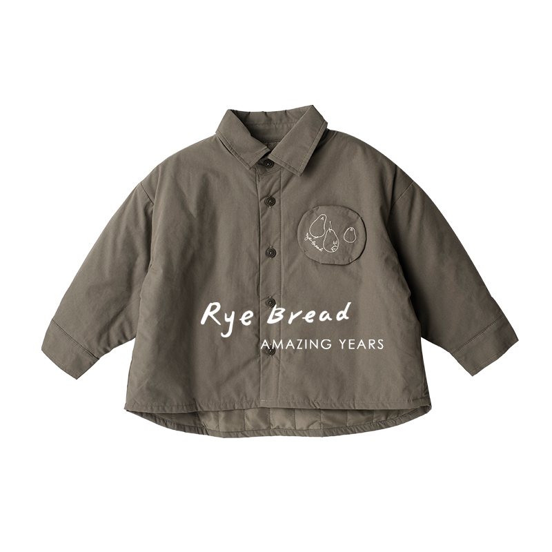 ryebread/黑面包童装韩系小翻领夹棉男小童纯色棉衬衫4冬