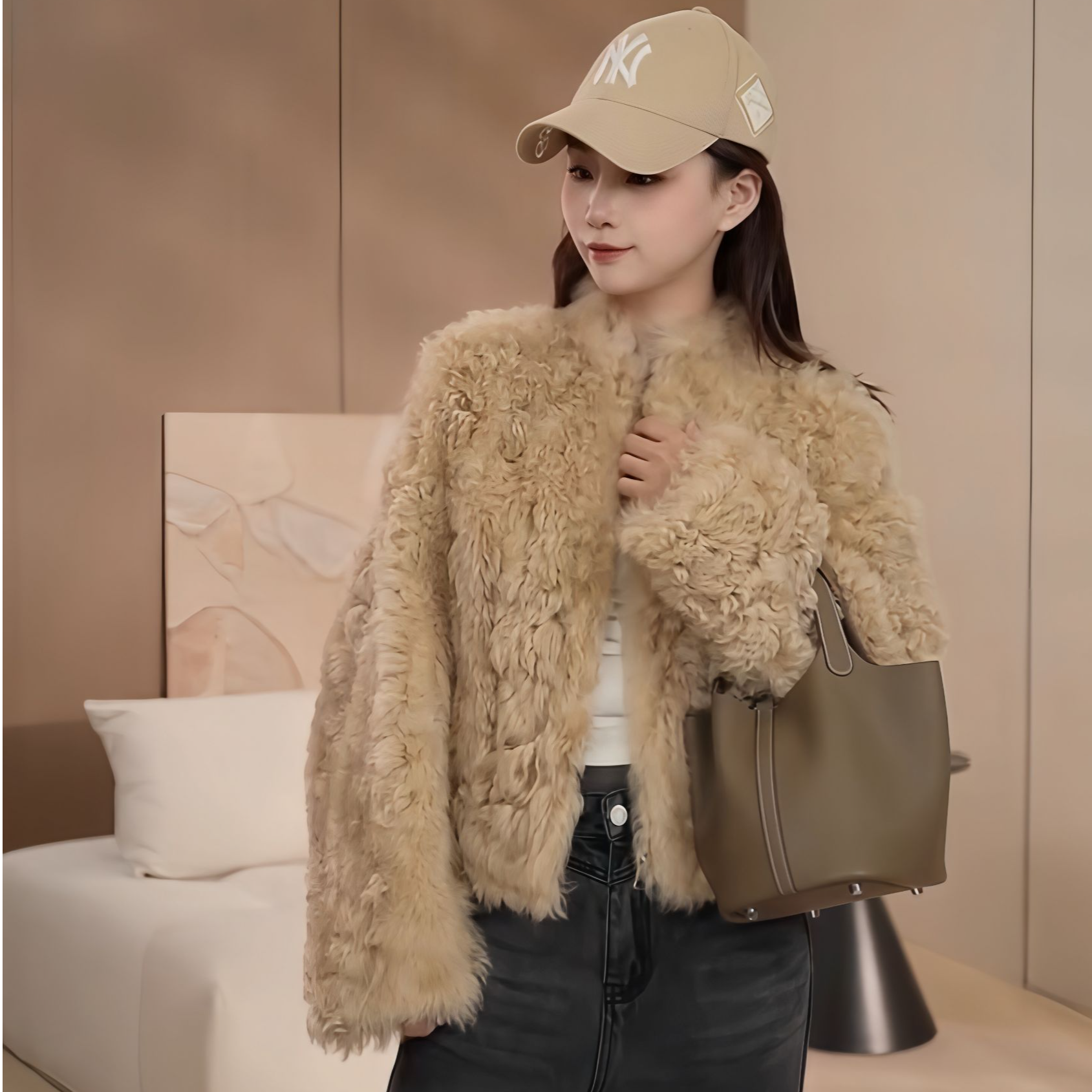 【金金】进口托斯卡纳皮毛一体短款女外套A25223