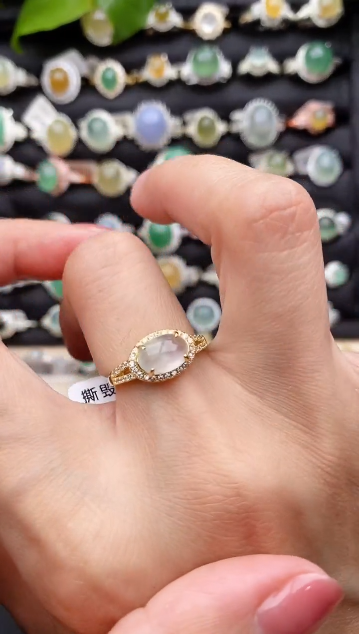 【闪购商品】翡翠戒指银S925镶嵌缅甸天然A货翡翠66  6-2