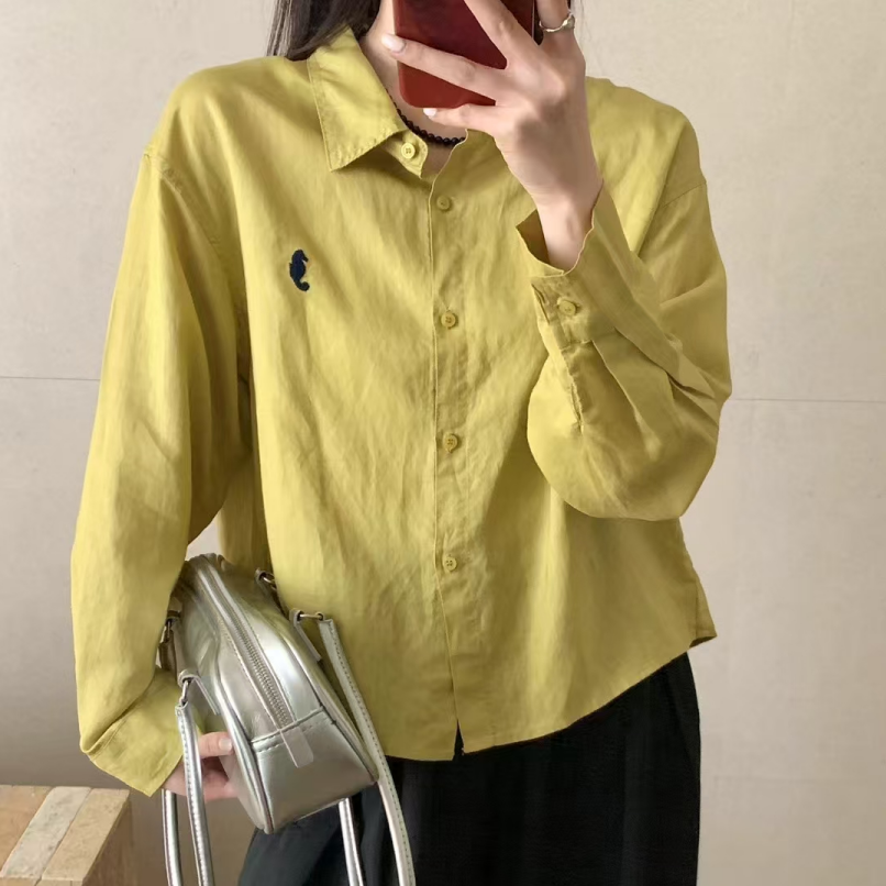 夏季新款100%苎麻衬衫女防晒轻薄文艺休闲刺绣通勤休闲长袖上衣