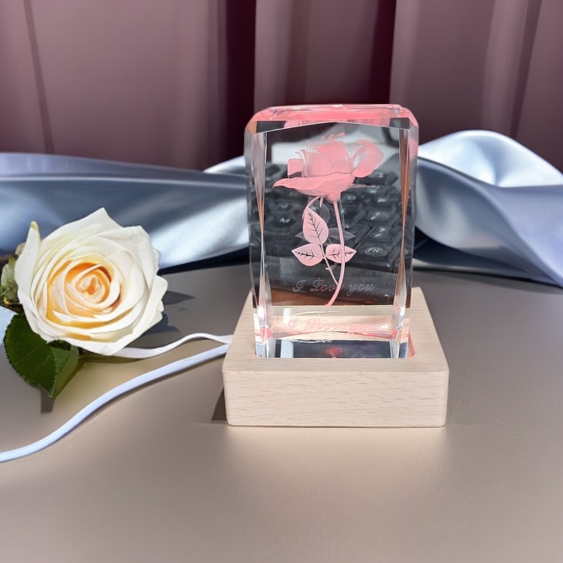 水晶内雕立体玫瑰花女神节送女朋友闺蜜礼物桌面摆件女孩女生礼品