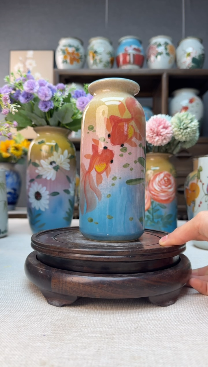 【闪购商品】瓶景德镇手绘陶瓷花瓶底部无孔高19口5左右