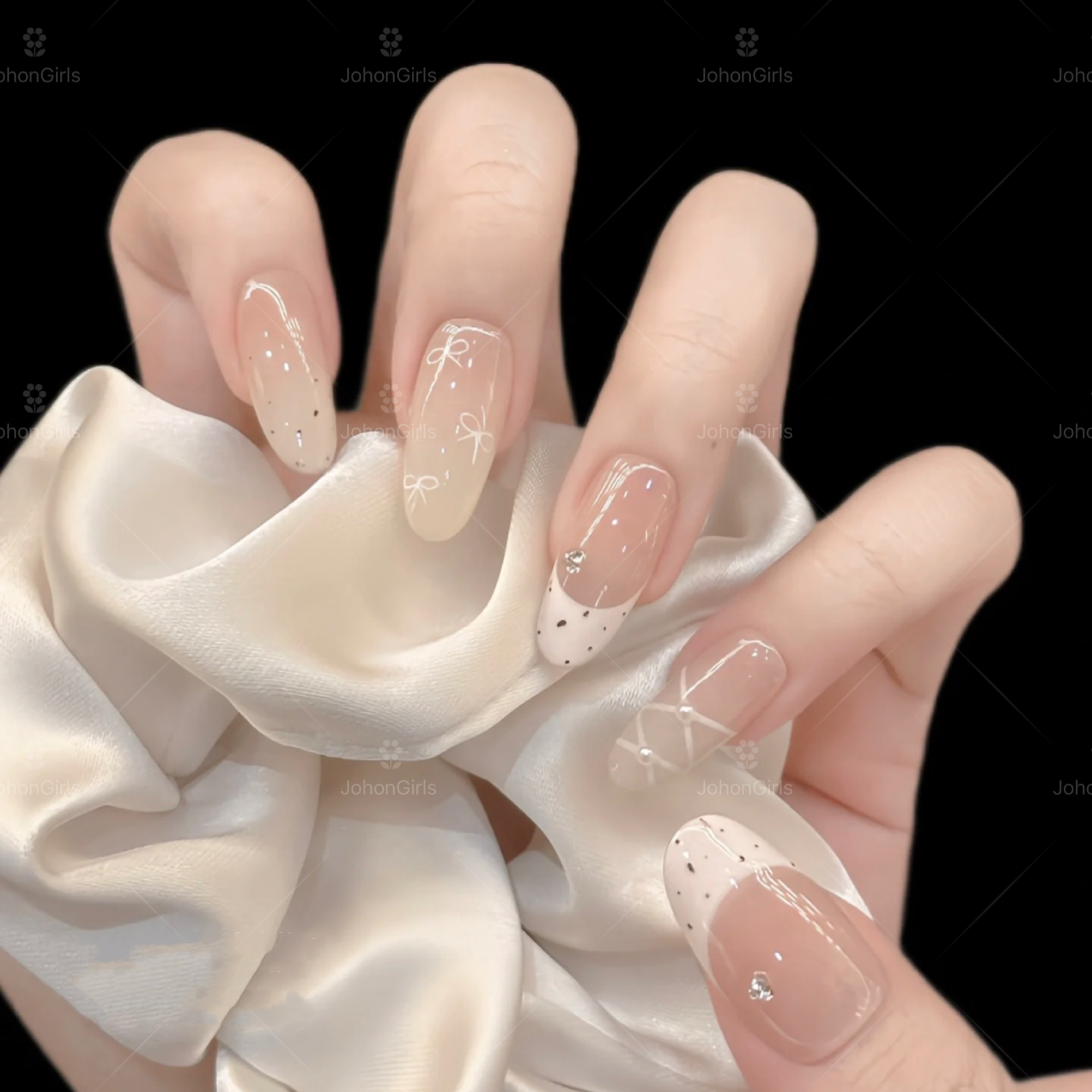 JohonGirls'/琴岛小嫚【皮粉芭蕾】法式手工穿戴甲高级轻奢气质美甲