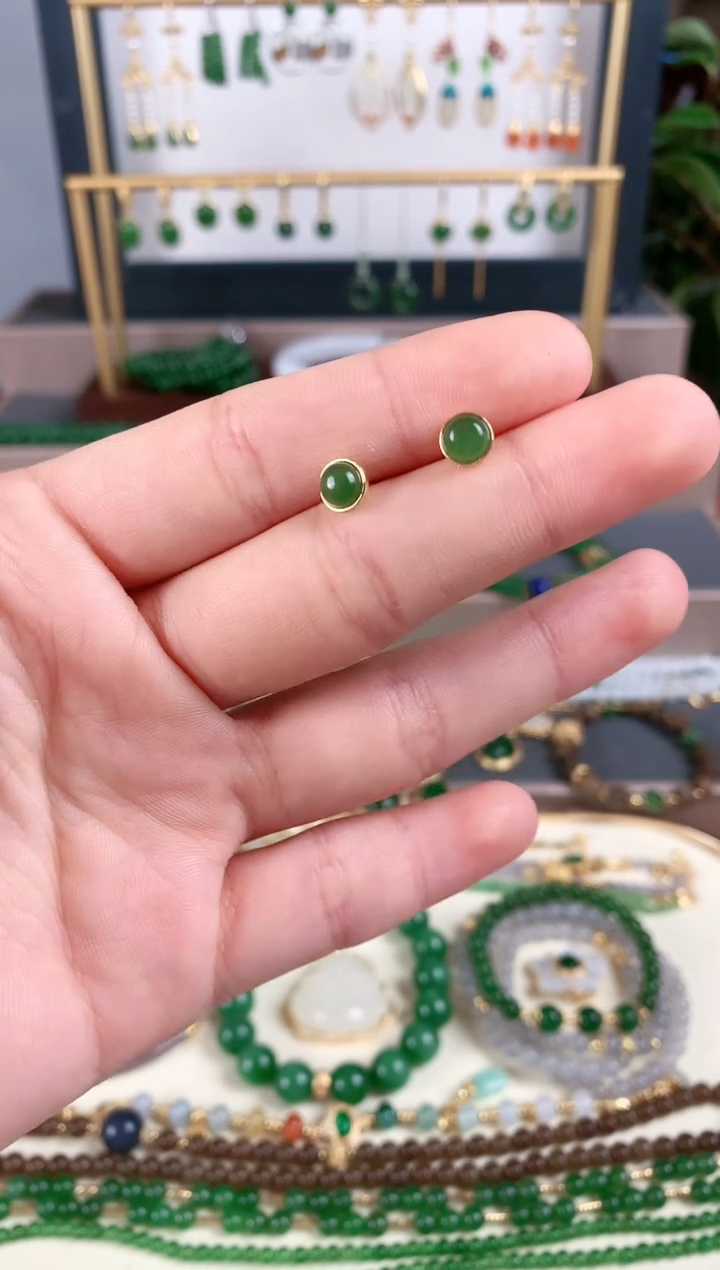 银S925镶嵌和田玉耳饰1