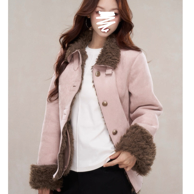 直下摆冬季女翻领厚款保暖短外套大衣时尚休闲气质