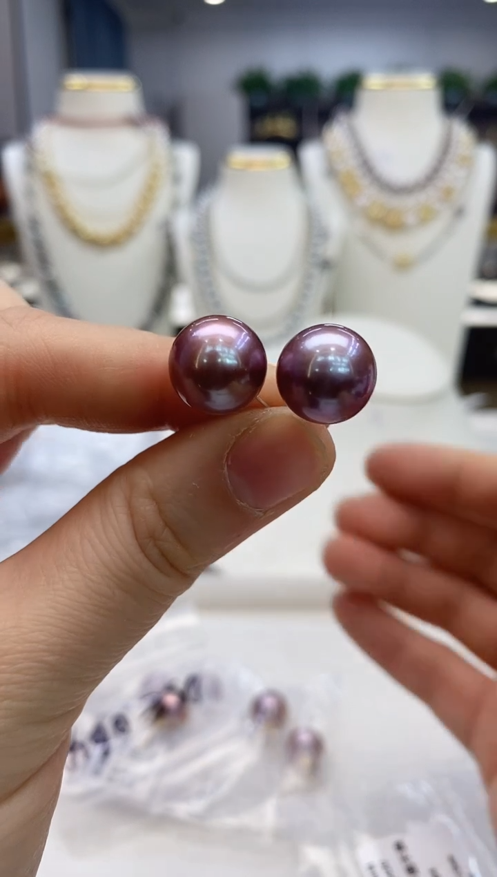 【闪购商品】淡水珍珠耳饰18K金镶嵌淡水耳钉12-13