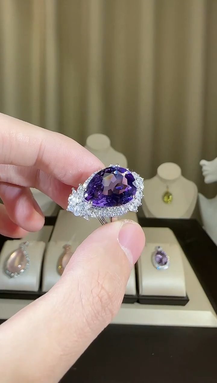 【闪购商品】紫晶戒指银S925镶嵌12*16mm