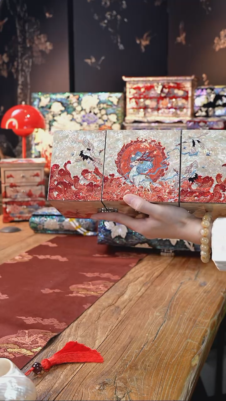 【闪购商品】瓷片瓷片螺钿工艺香椿木首饰盒