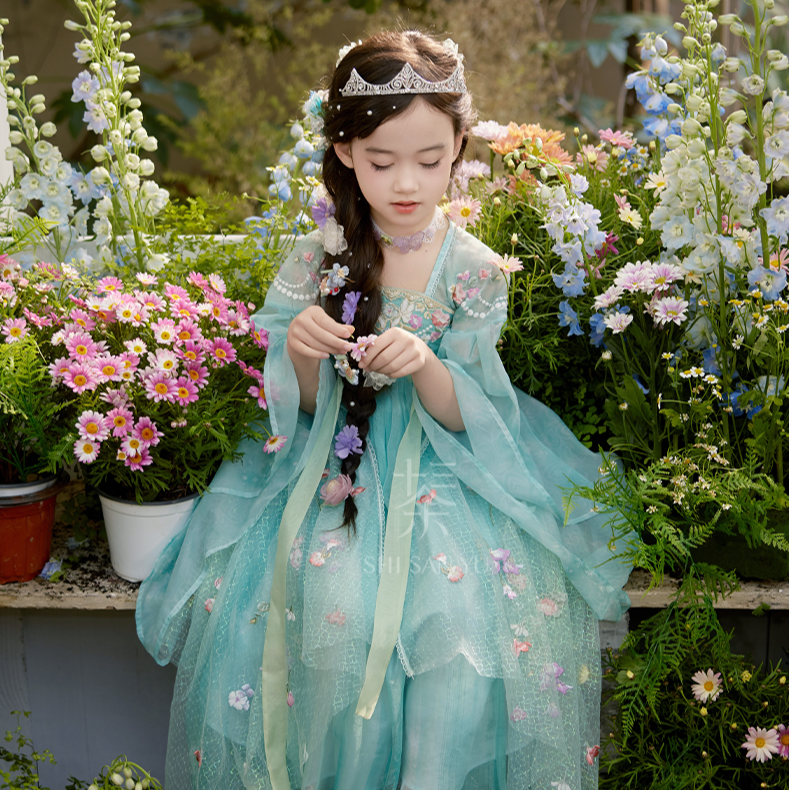 十三余童装[阿伦戴尔的繁花-迪士尼艾莎]国风公主裙汉服春秋古风