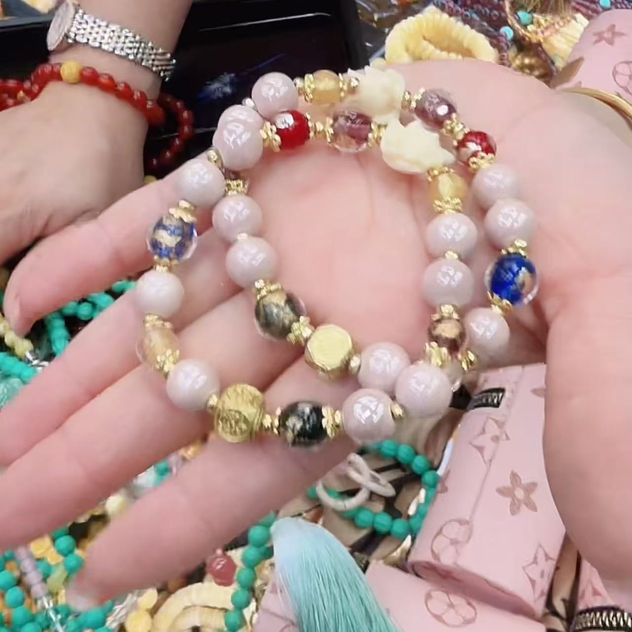 铜合金珐琅手链 好事花生香灰琉璃单圈时尚美观