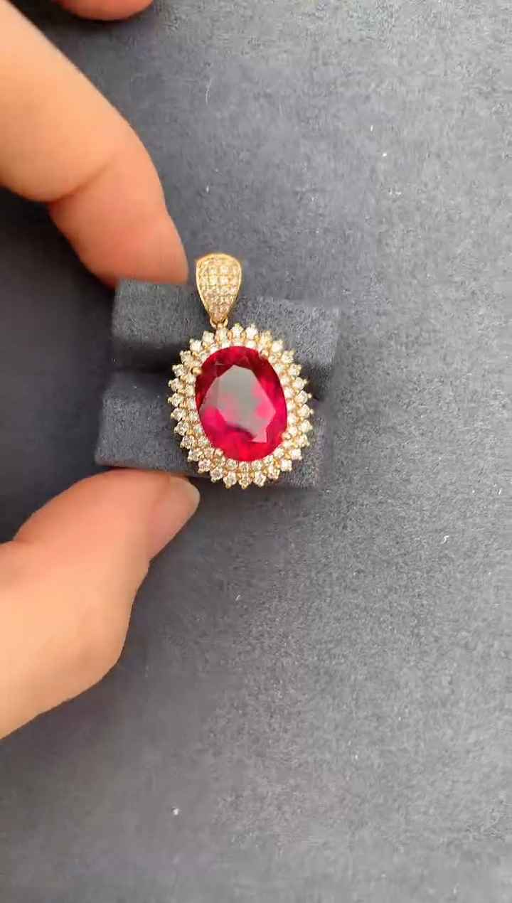 【闪购商品】碧玺吊坠(不含链)18K金镶嵌8.2ct卢比莱吊坠