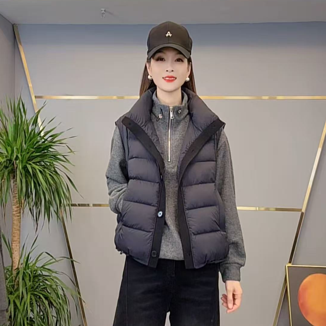 shishu/拾束冬季新款时尚女装立领简约气质口袋羽绒马甲SML5815