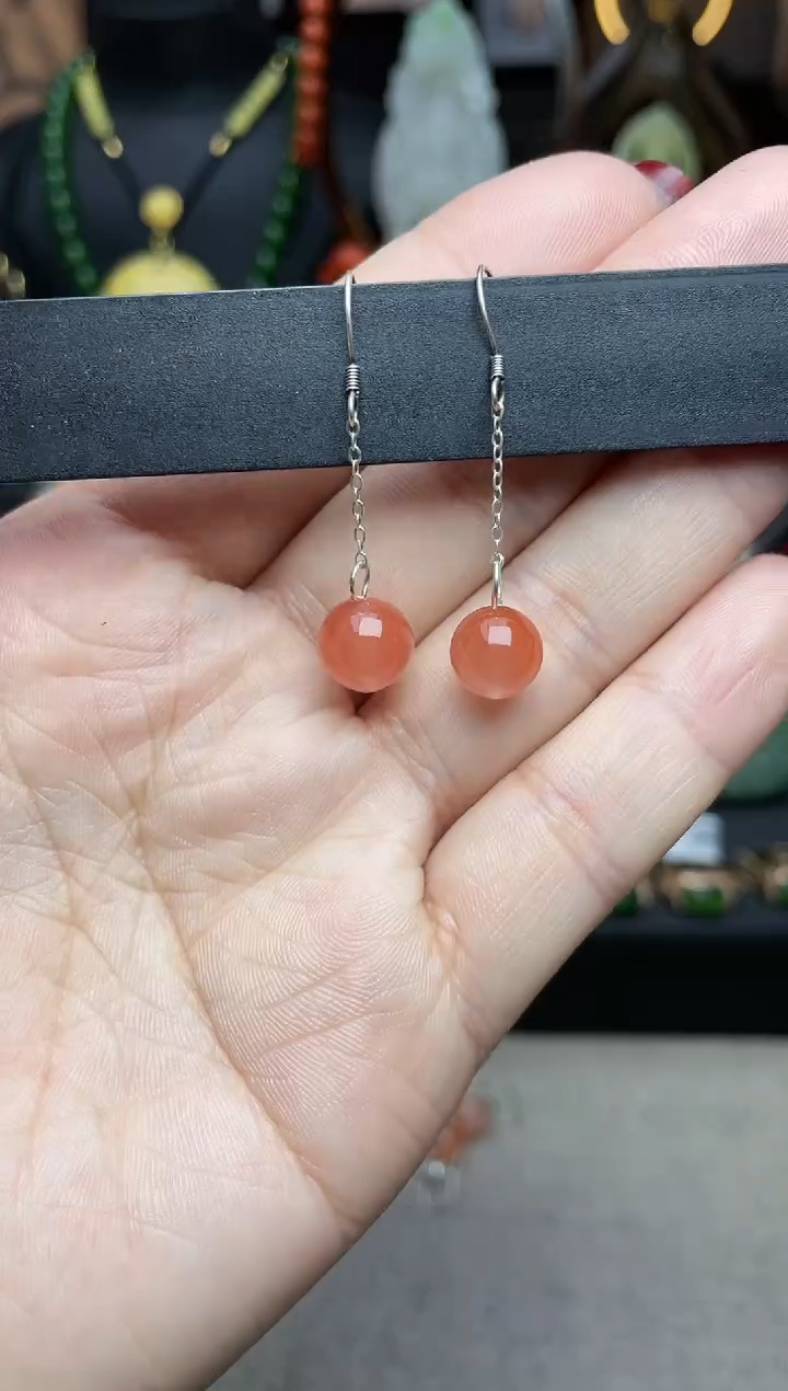 【闪购商品】南红玛瑙耳饰银S925镶嵌精品耳饰