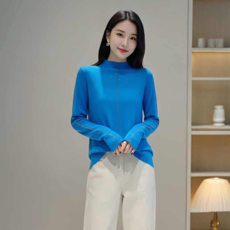 祥好服饰 时尚气质精纺女中高领长袖毛织衫 1179