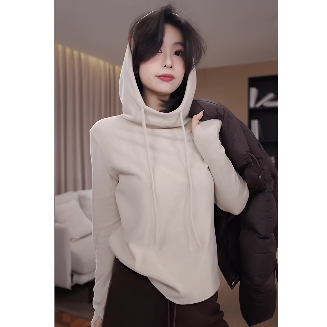 广州琴姐【云糯帽衫】潮牌时尚山羊绒连帽打底针织衫毛衣女冬季6300